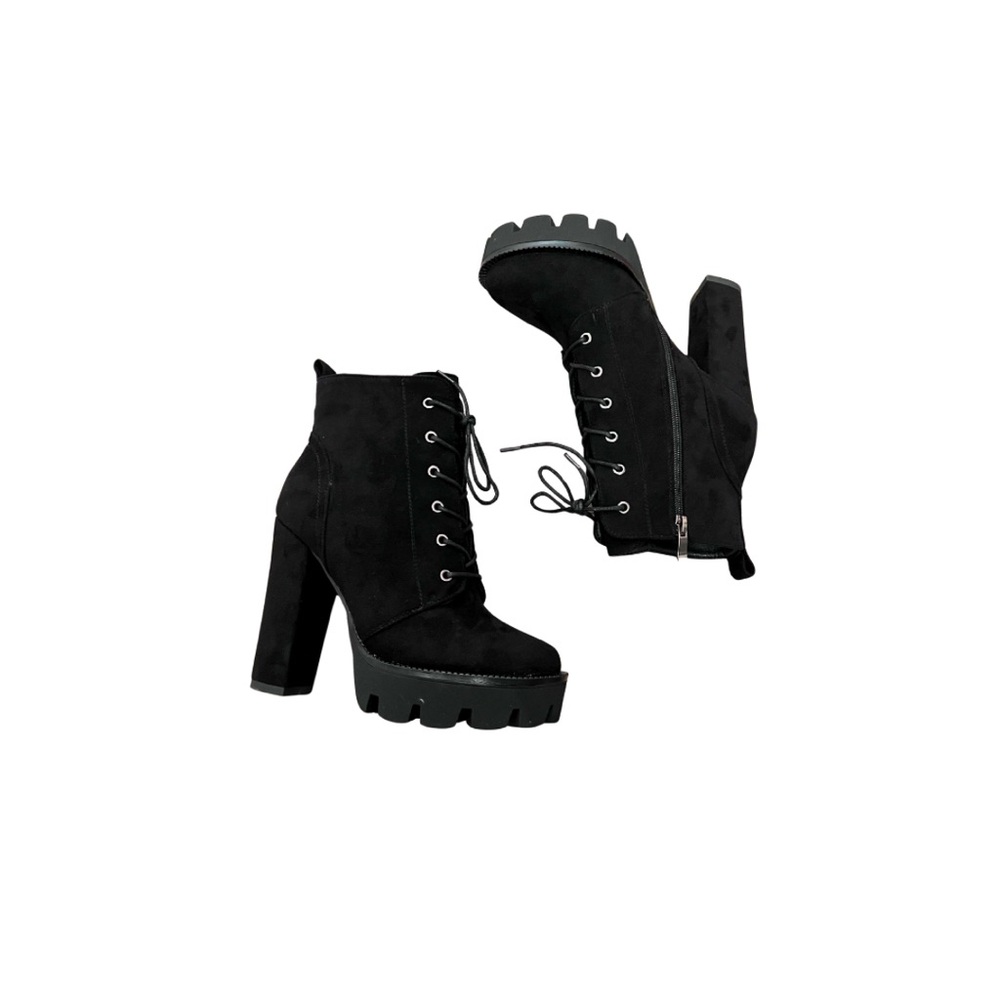 Black Lace-Up Ankle Boots